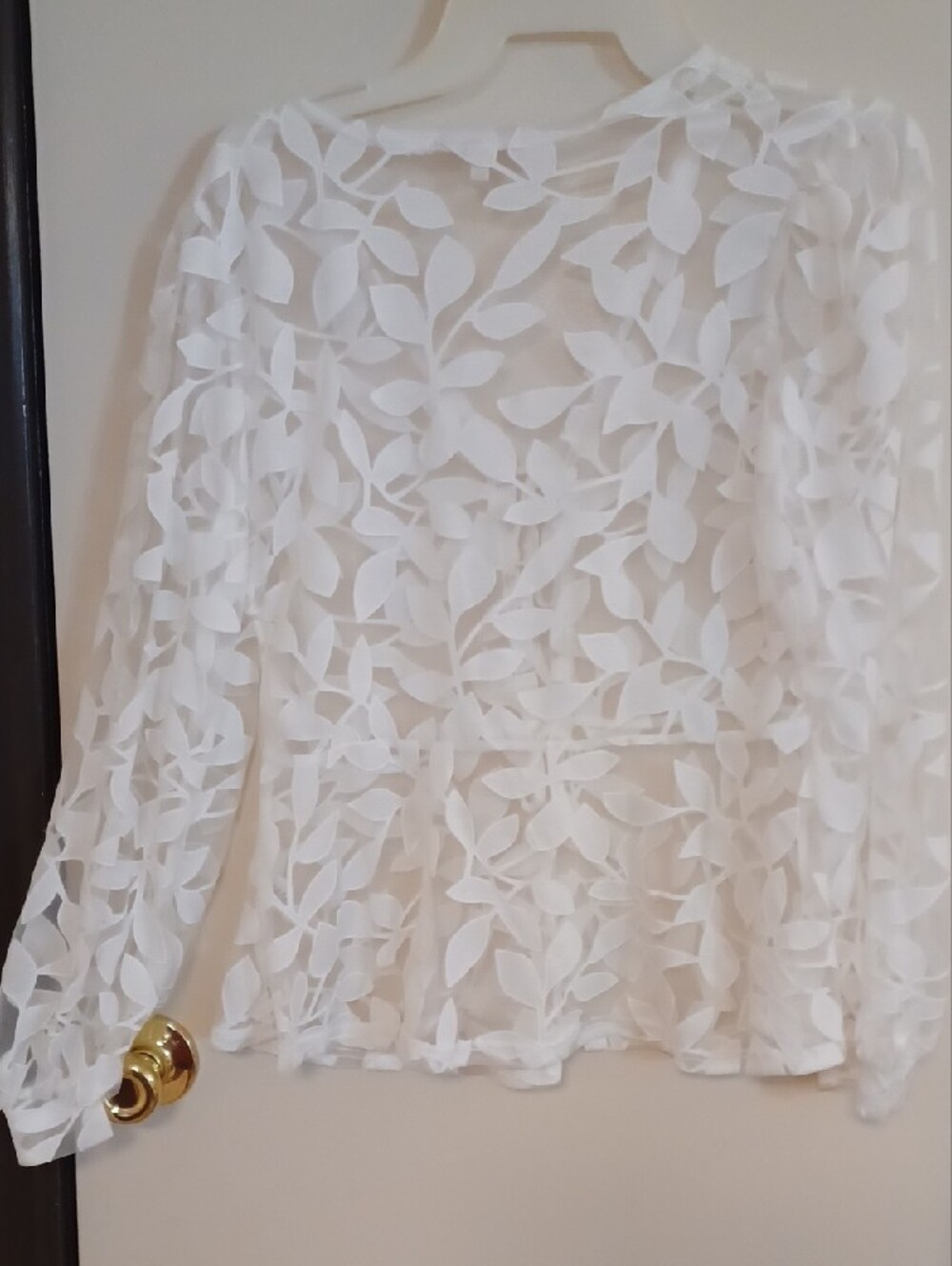 White Leaf Burnout Tie-Front Sheer Blouse - Picture 4 of 8